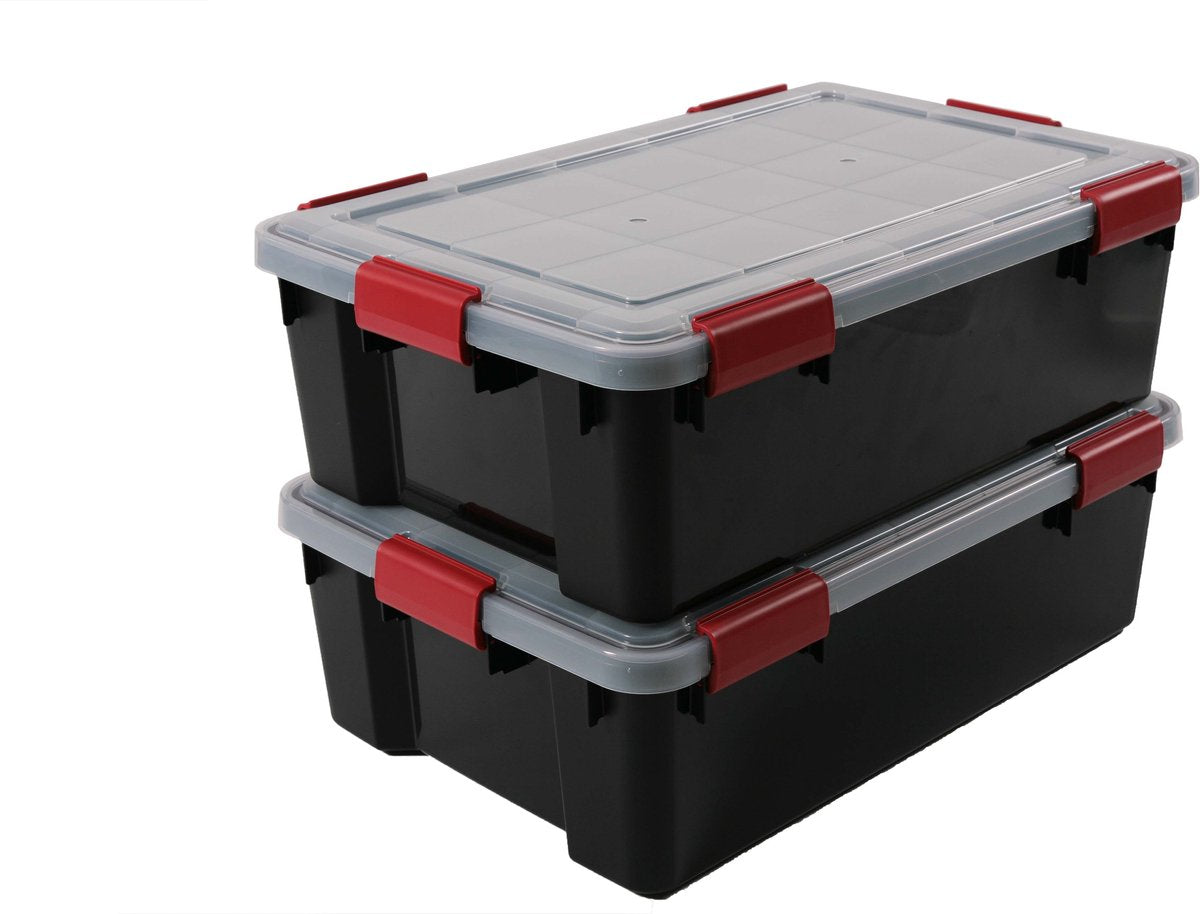 Scatola portaoggetti ermetica Iris - 30 l - plastica - nero trasparente rosso - set da 2