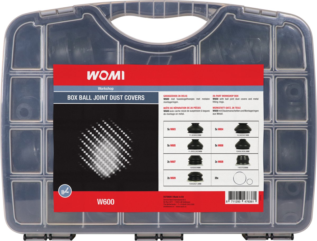 Copri giunti sferici Womi w600 – box garage 26 pezzi – gomma antiusura – misure universali