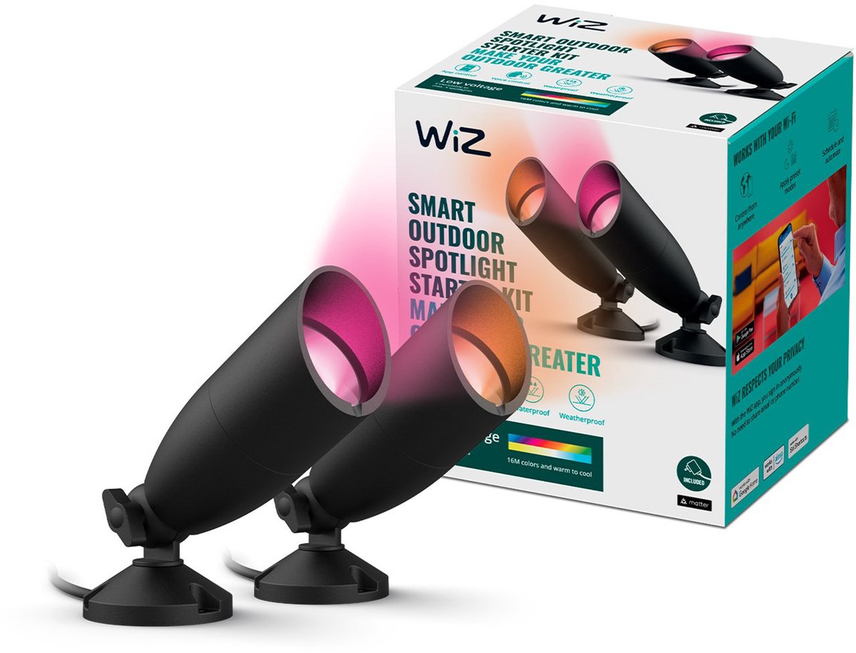 Lampada da esterno Wiz - set iniziale per faretto da terra - luce colorata e bianca - illuminazione LED intelligente - 12v - nera
