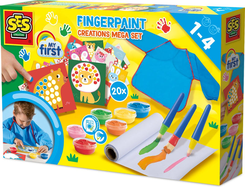Ses creative - la mia prima creazione con la pittura con le dita - mega set artigianale per bambini da 1 anno - inclusi colori e carte colorate - perfetto per i piccoli artisti