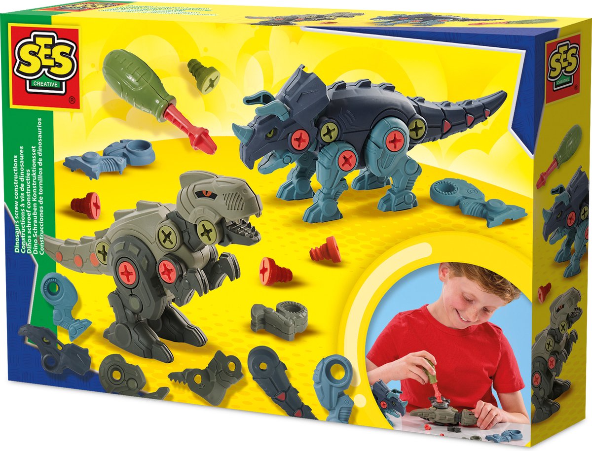 Ses creative 14291 dino screw constructions - creative building set for children from 5 years - build a T-Rex and triceratops with screws and parts - stimulates problem-solving thinking