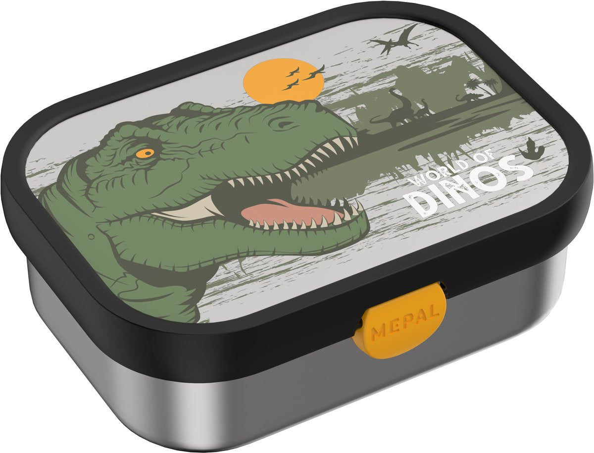 Mepal rvs bento lunchbox campus - 750 ml - broodtrommel met vakjes voor kinderen - geschikt voor 4 boterhammen - lunchbox rvs - dino