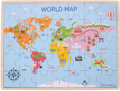 Bigjigs Wooden World Map Puzzle, 35dlg.