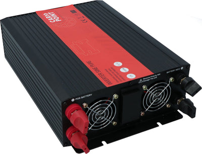 Inverter Carpoint - 12v>230v - onda sinusoidale pura - potenza continua 1500w - potenza di picco 3000 watt - uscita presa francese belga - collegamento permanente alla batteria - antiurto - ventola di raffreddamento termoregolata - dimensioni 290x220x90mm