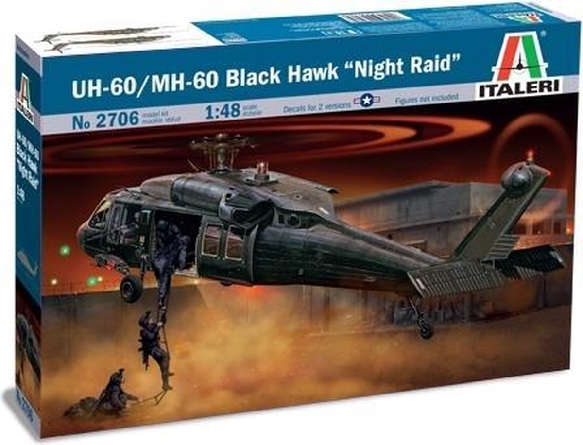 Italeri 2706 uh-60 mh-60 black hawk night raid - scala 1:48 - kit modello di elicottero