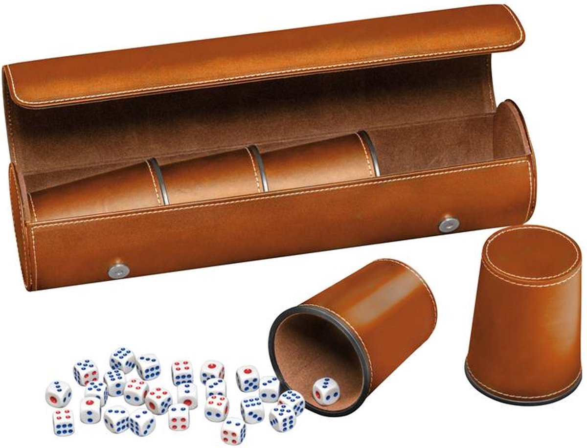 Coppa dadi Philos in pelle artificiale marrone (set 5 pezzi)