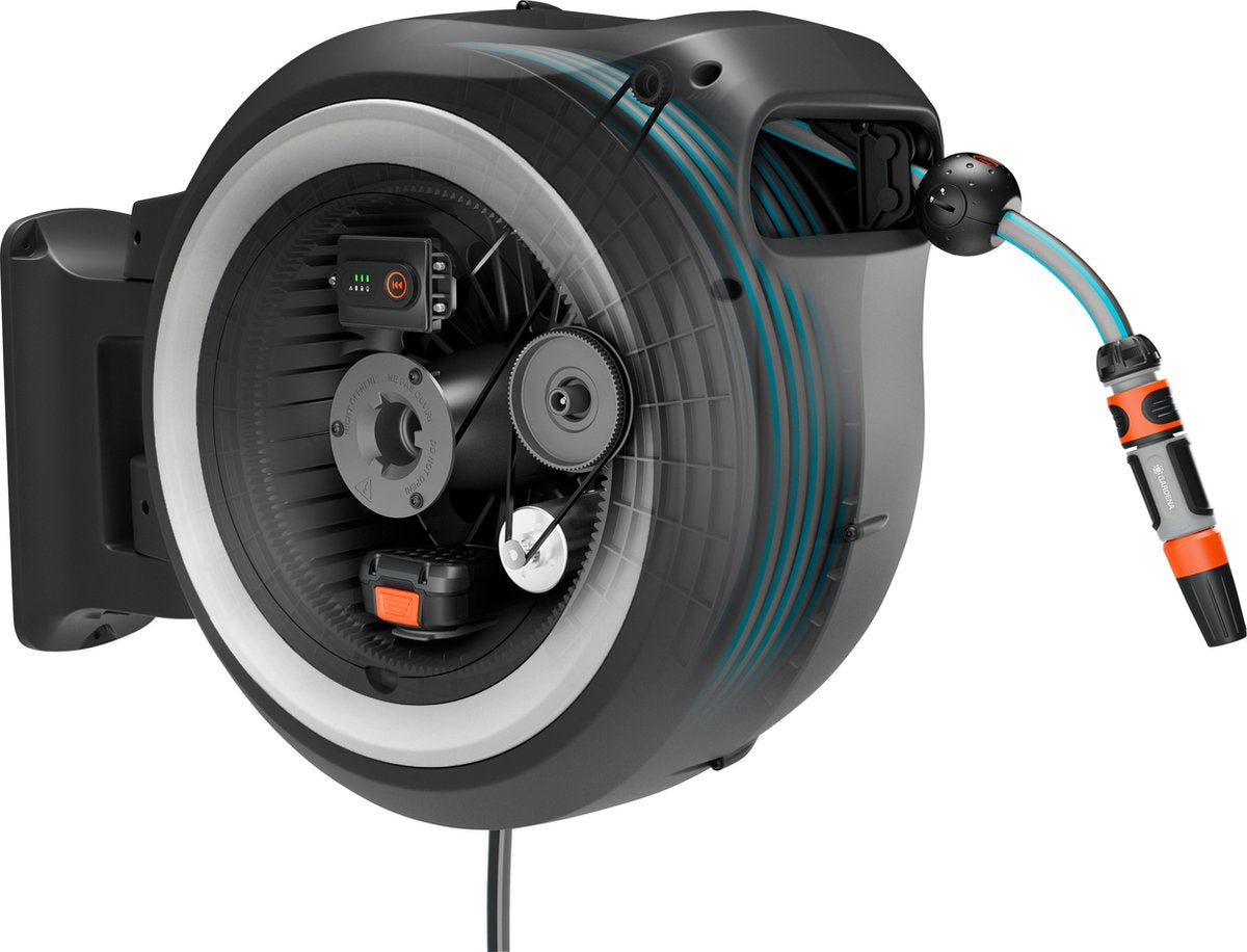 Set avvolgitubo a batteria Gardena powerroll xl - grigio-bianco - 40 m