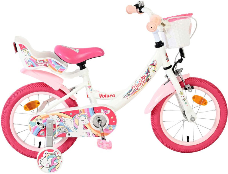Bicicleta infantil Volare Unicorn - niña - 14 pulgadas - blanca