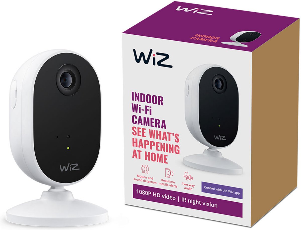 Cámara interior inteligente Wiz - monitoreo del hogar - cámara con cable - conéctese con su iluminación inteligente - detección de movimiento y sonido