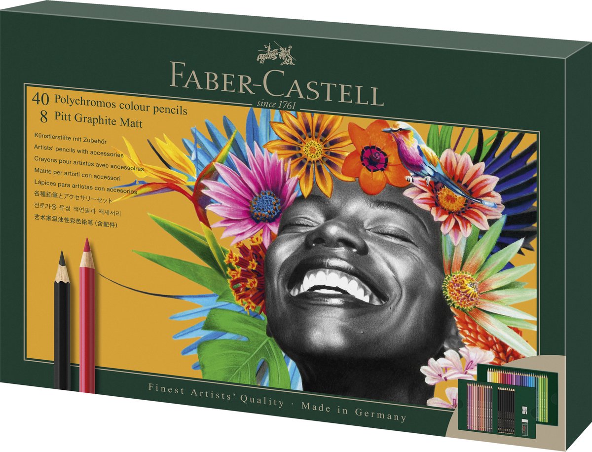 Set da disegno Faber-Castell - polychromos e pitt graphite matt - 50 pezzi - fc-210054