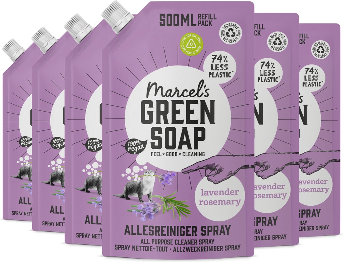 Ricarica spray detergente multiuso per sapone verde Marcel's - lavanda rosmarino - 6 x 500 ml
