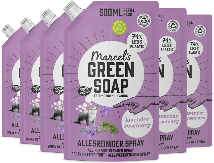 Ricarica spray detergente multiuso per sapone verde Marcel's - lavanda rosmarino - 6 x 500 ml