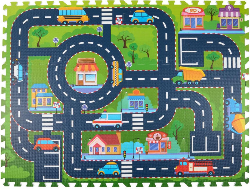 Eddy Toys Puzzle Mat City 12 pezzi - Tappetino da gioco con strade e automobili - Tappetino da gioco in schiuma per bambini con piastrelle - Tappetino da gioco con rete stradale per interni - Tappetino giocattoli - 90 x 120 cm