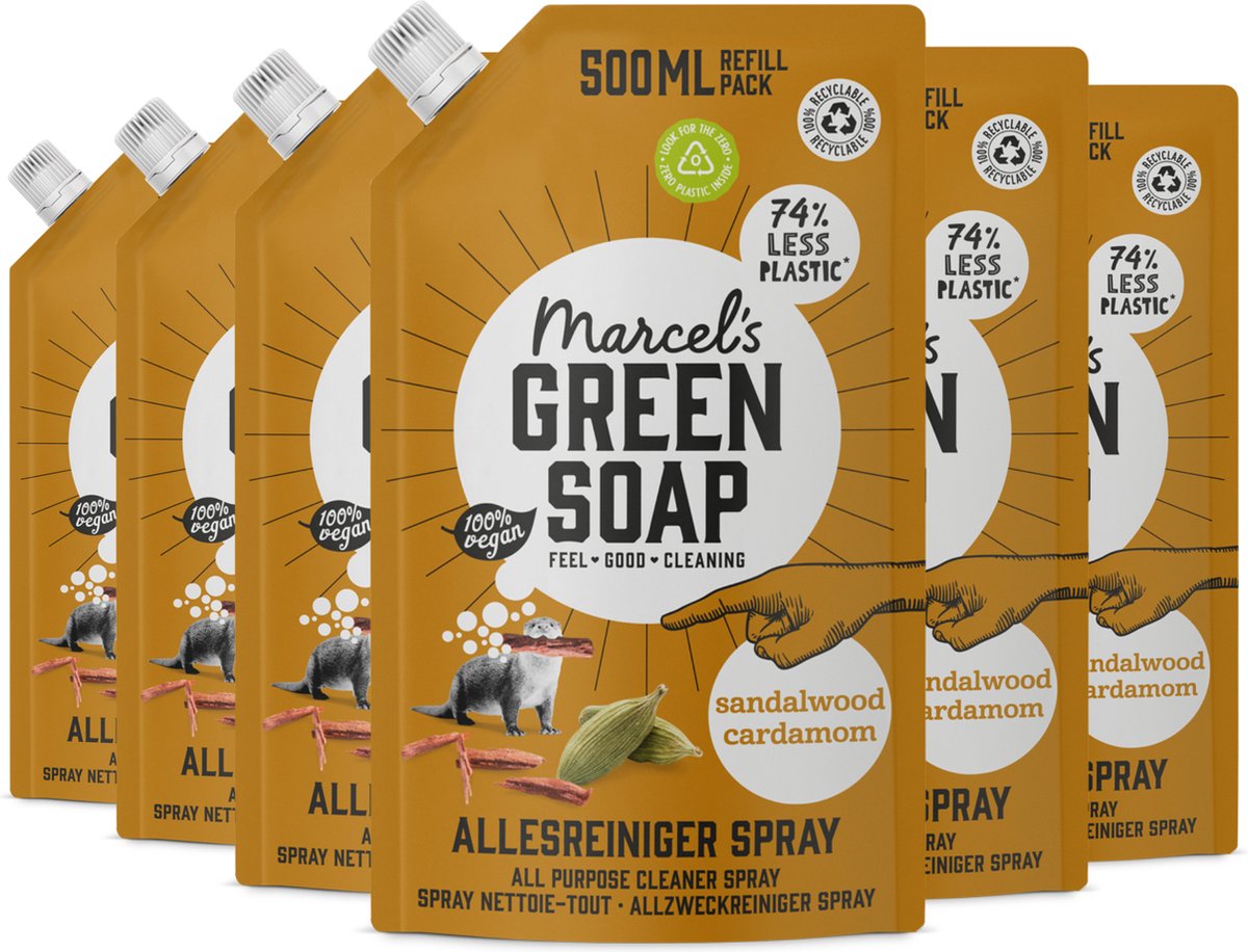 Marcel's green soap allesreiniger spray navulling - sandelhout kardemom - 6 x 500 ml