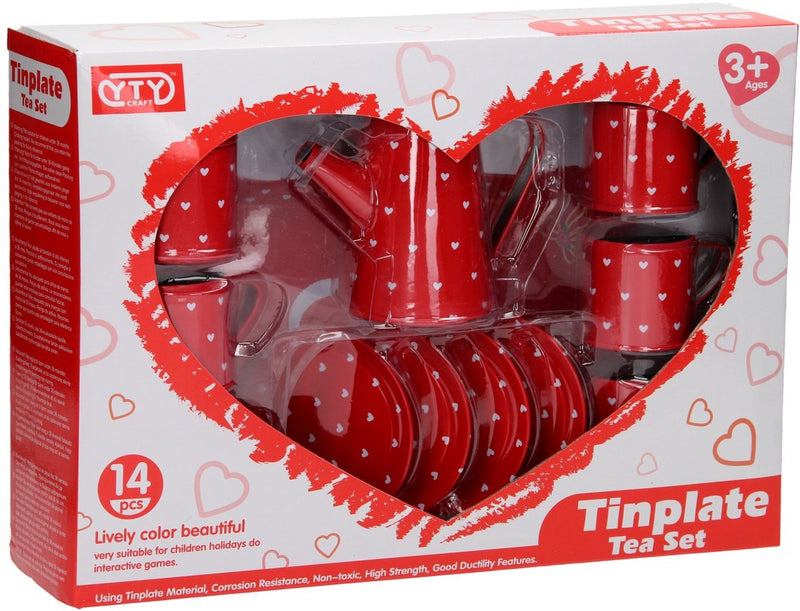 Juego de té de peltre rojo