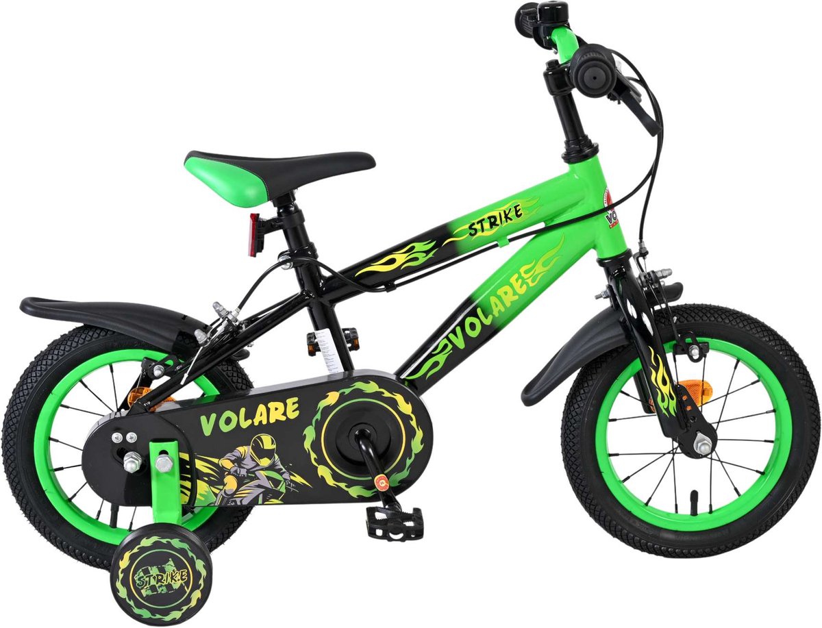 Volare strike kinderfiets - jongens - 12 inch - zwart groen - twee handremmen