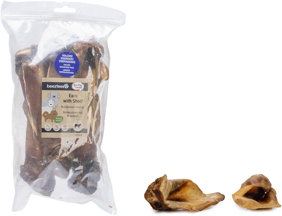 Orecchie di manzo con nocciolo Beeztees - naturali - snack per cani - confezione risparmio - 7 pezzi