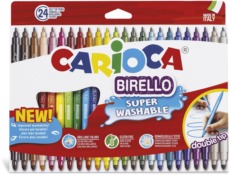 Pennarelli Carioca birello doppia punta - 24 colori - lavabili - punta fine (2,6 mm) larga (4,7 mm) - pennarelli da colorare per bambini