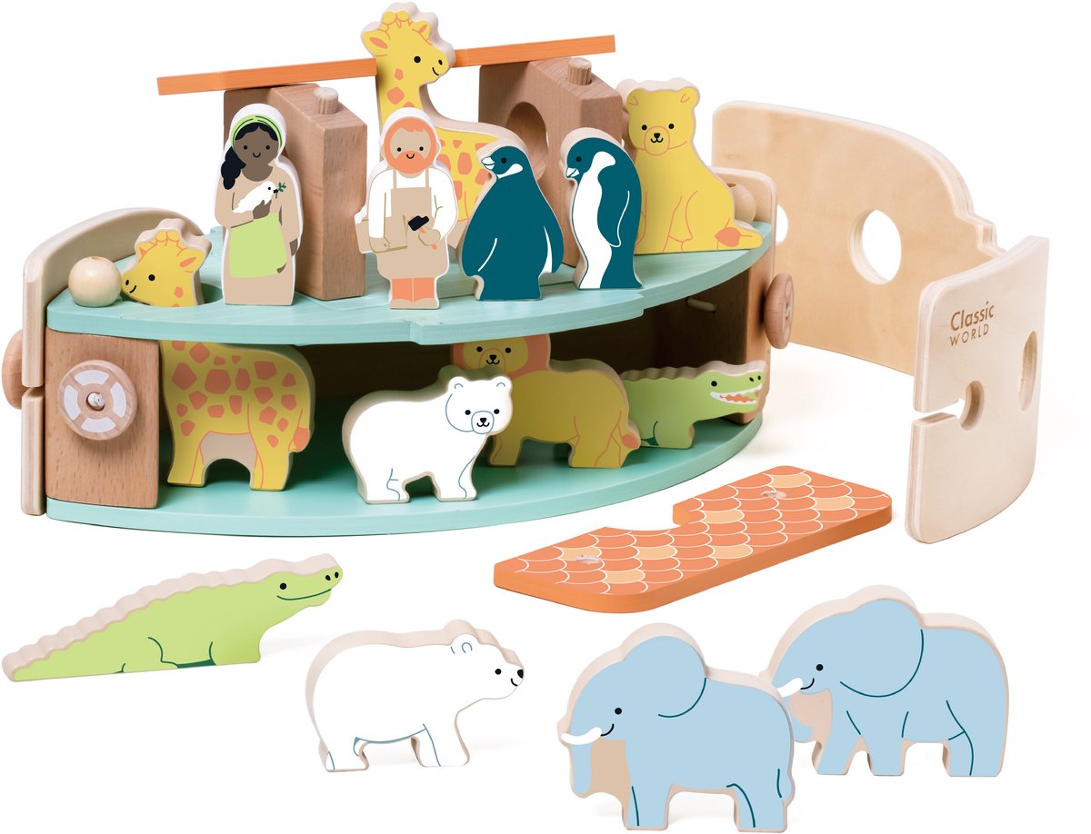 Classic World World Wooden Noah's Ark Boot Bouwset with Animals, 16dlg.