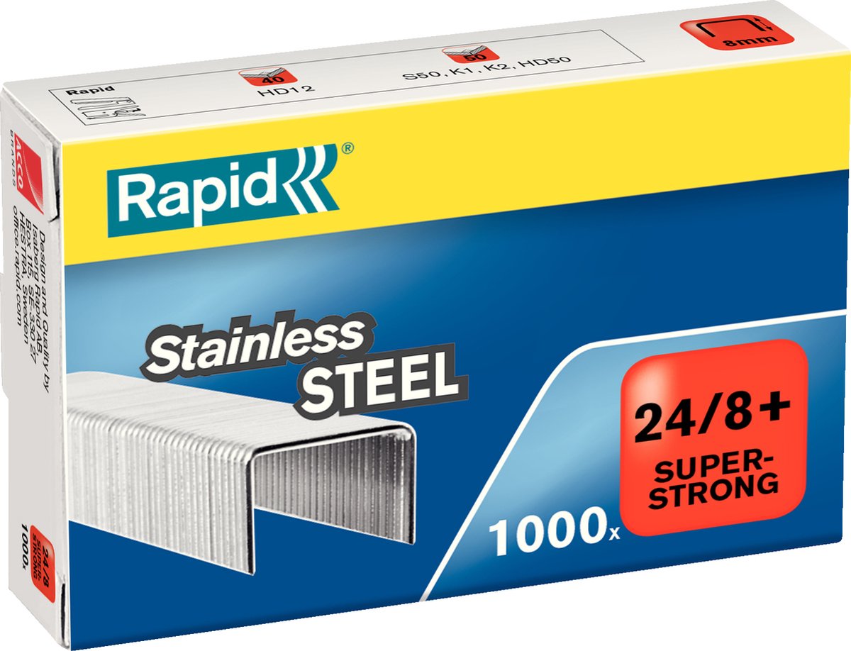 Grapas rápidas superfuertes 24 8mm - 1000 piezas - acero inoxidable