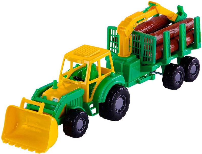 Cavallino Toys Cavallino Junior Tractor con remolque de grifo y madera, 46 cm
