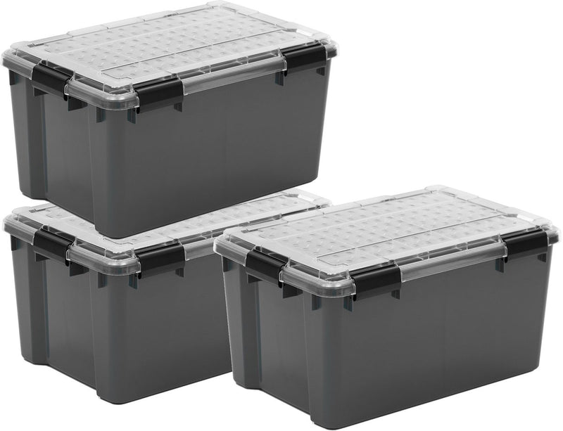 Contenitore da esterno Iris con coperchio in policarbonato - 45 l - la scelta migliore a tutto tondo - ermetico e impermeabile - plastica - grigio trasparente nero - set da 3