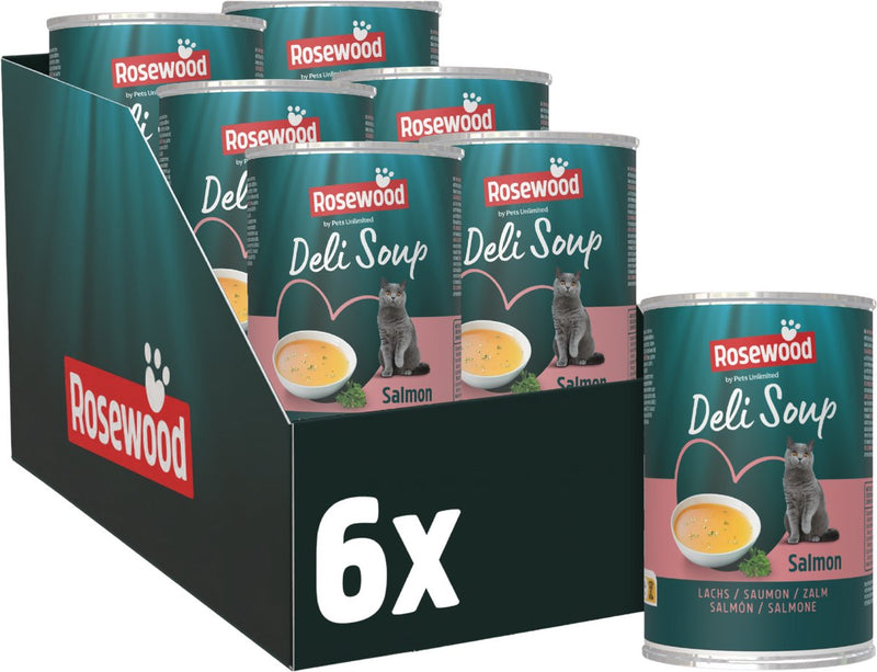 Rosewood deli soup salmon - snack per gatti in brodo - con morbidi pezzi di salmone - ovviamente senza sale né zucchero aggiunti - 6 lattine da 135ml