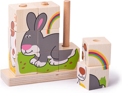 Bigjigs Wooden Block Puzzle Pets, 10st.