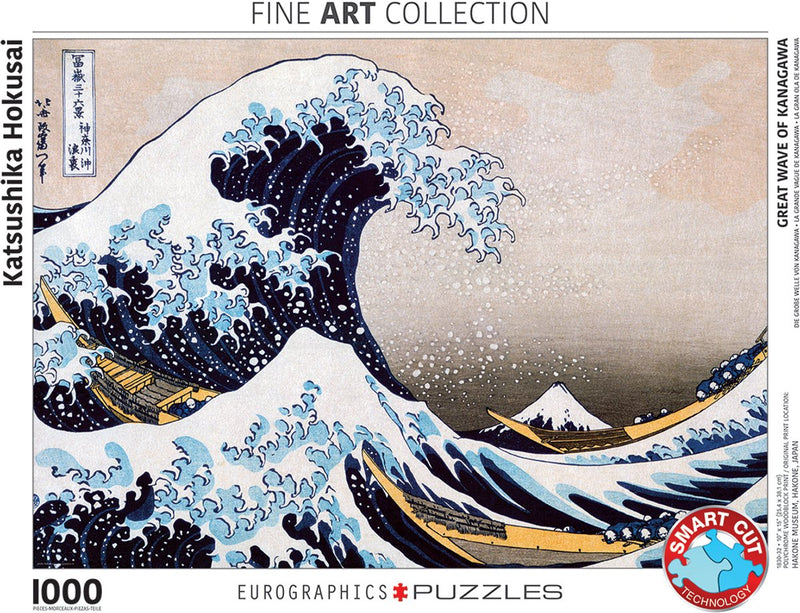 Eurographics - la gran ola de kanagawa [神奈川沖浪裏 kanagawa-oki nami ura] - katsushika hokusai - 1000 piezas 68×48cm (w×h) - rompecabezas de bellas artes