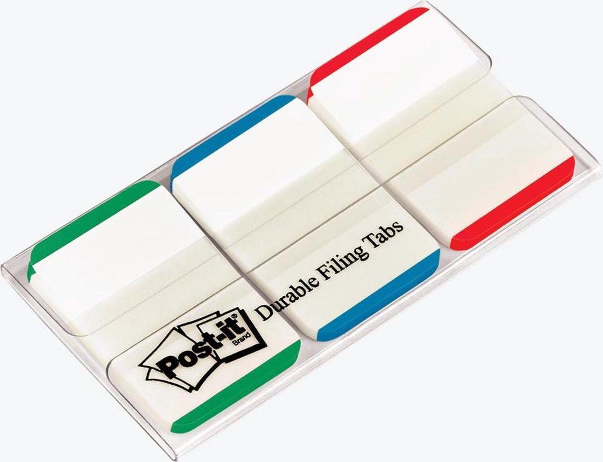 Post-it® Index Strong da 3 m, sfondo bianco, verde, blu, rosso, 25,4 x 38 mm, dispenser di colori da 22 compresse