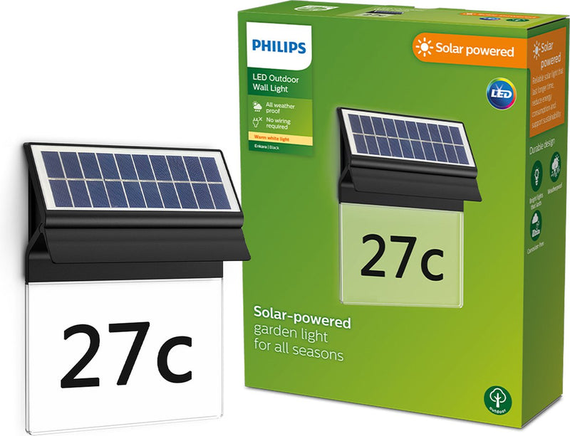 Lampada da parete solare Philips LED Philips Enkara con numero civico - nera