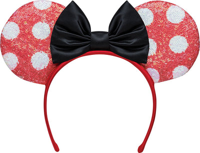 Travestimento disney - minnie, fascia per capelli di minnie con paillettes e orecchie a fiocco, rosso nero, taglia unica, bambina