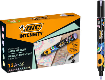 Rotuladores de pintura intensidad Bic pastel - 12 piezas - rotuladores de pintura 98% reciclados - cartulina de madera impermeable