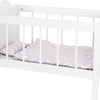 Letto per bambole in legno a piede bianco con strisce da letto, 4dlg.