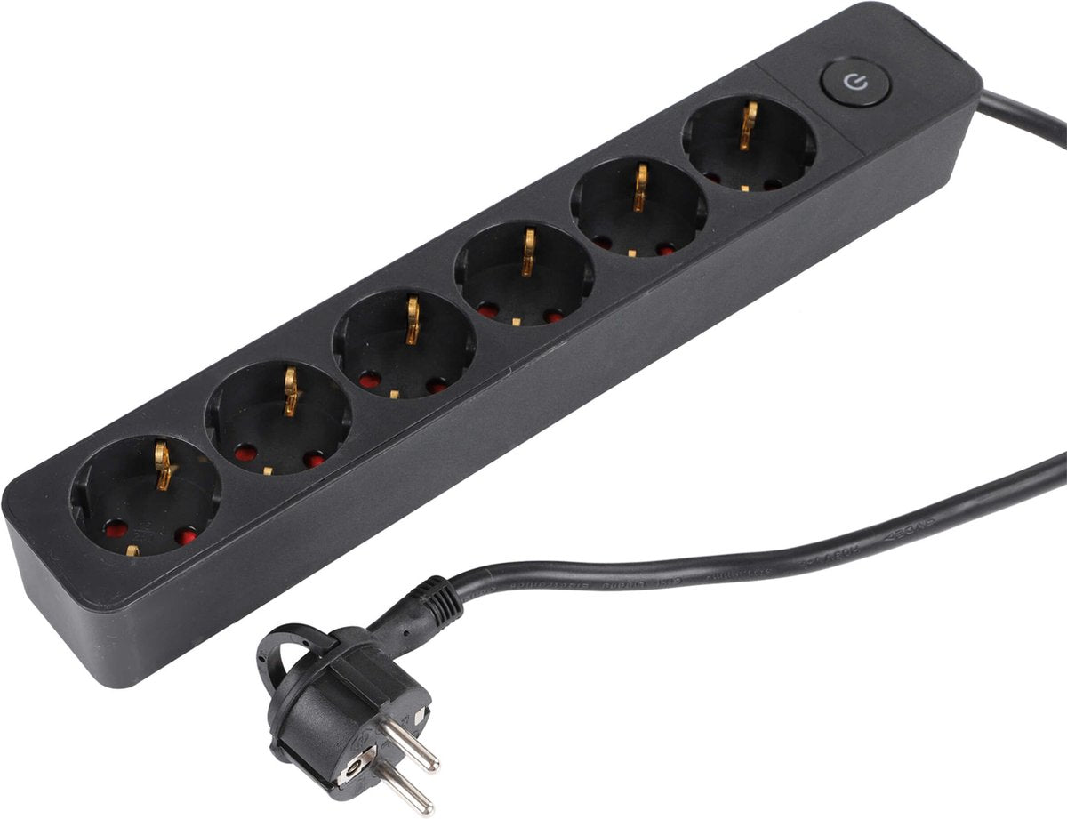 Presa Q-link - 6 vie - con interruttore - piatta - 3 x 1,5 mm² - 1,5 m - PVC - nera