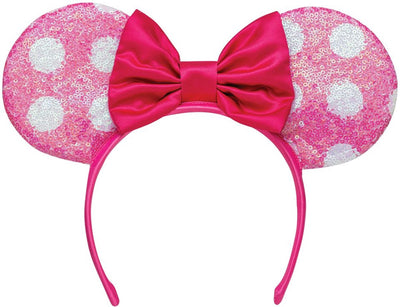 Travestimento disney - minnie, fascia per capelli di minnie con paillettes e orecchie a fiocco, rosa, taglia unica, bambina
