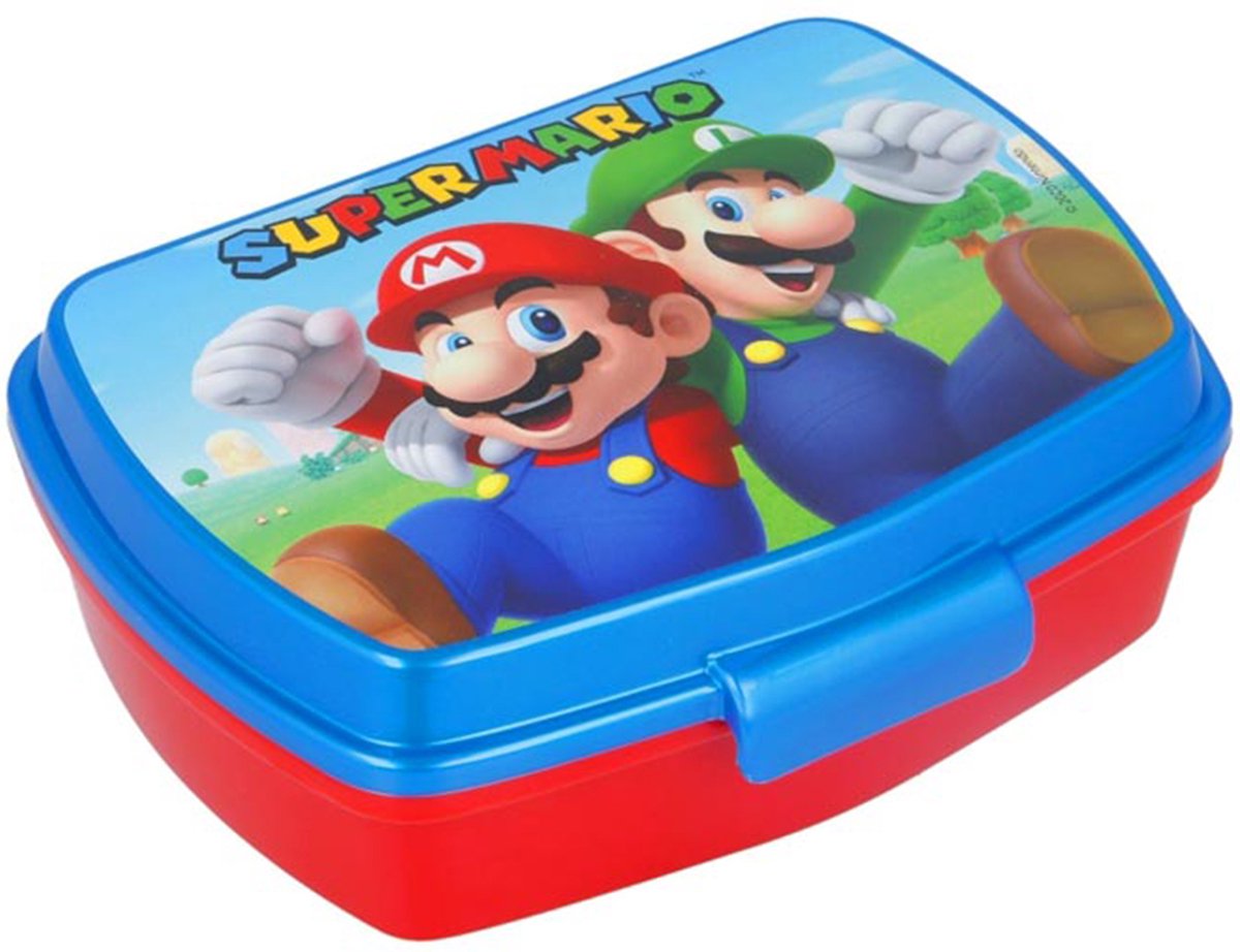 Marvel broodtrommel super mario plastic rood blauw (17 x 5.6 x 13.3 cm)