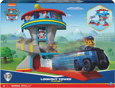 Paw patrol - speelfigurenset - uitkijktoren - met 2 chase-actiefiguren en politieauto