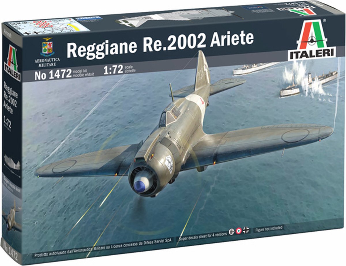 Italeri model kit aereo - 1472 reggiane re.2002 ariete - aereo a elica in plastica - 1:72 - modellismo