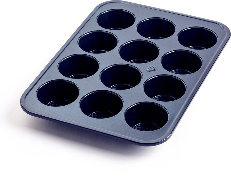 Stampo per muffin Blue Diamond - 12 pezzi - rivestimento antiaderente senza pfas - strato di cottura in ceramica - resistente al forno fino a 230°C - blu