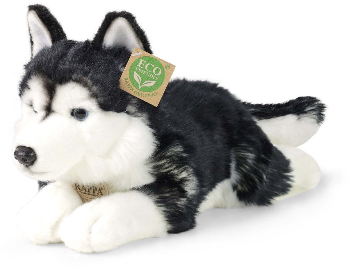Rappa eco peluche husky 36 cm - peluche realista hecho de botellas de PET recicladas - negro, blanco