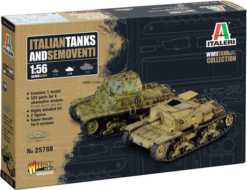 Kit de construcción de maquetas de avión Italeri - 25768 tanques italianos - semoventi wwii - 1 tanque con 4 opciones de construcción de plástico - 1:56 - fabricación de modelos