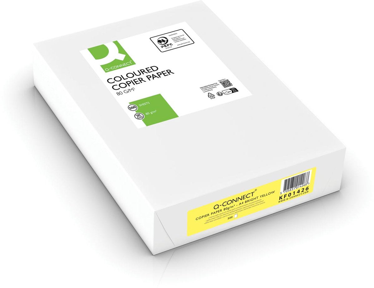 Carta colorata Q-connect | a4 | 80g| confezione da 500 fogli | giallo brillante