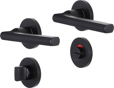 Impresso deurkruk - redhill - voor binnen- rond met rond toiletrozet- aluminium zwart - 2 stuks