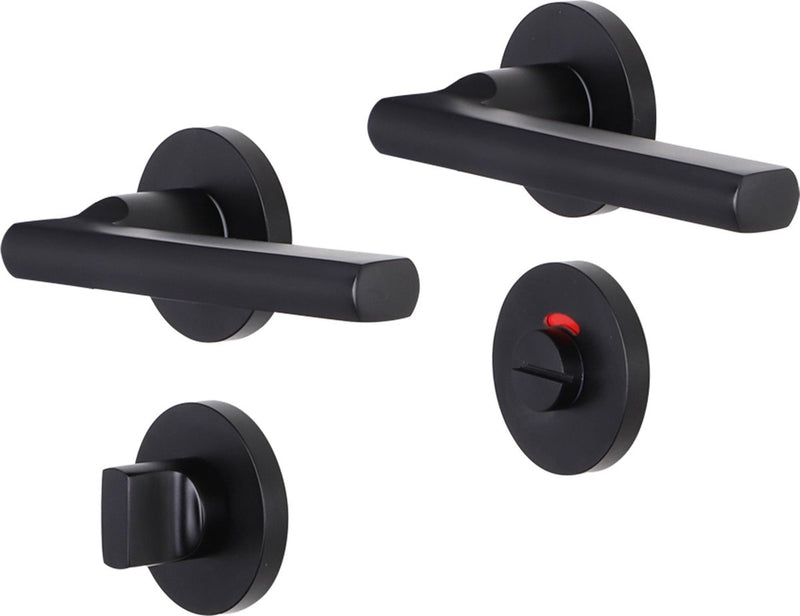 Maniglia per porta Impresso - redhill - per interni - rotonda con rosetta per WC rotonda - alluminio nero - 2 pezzi