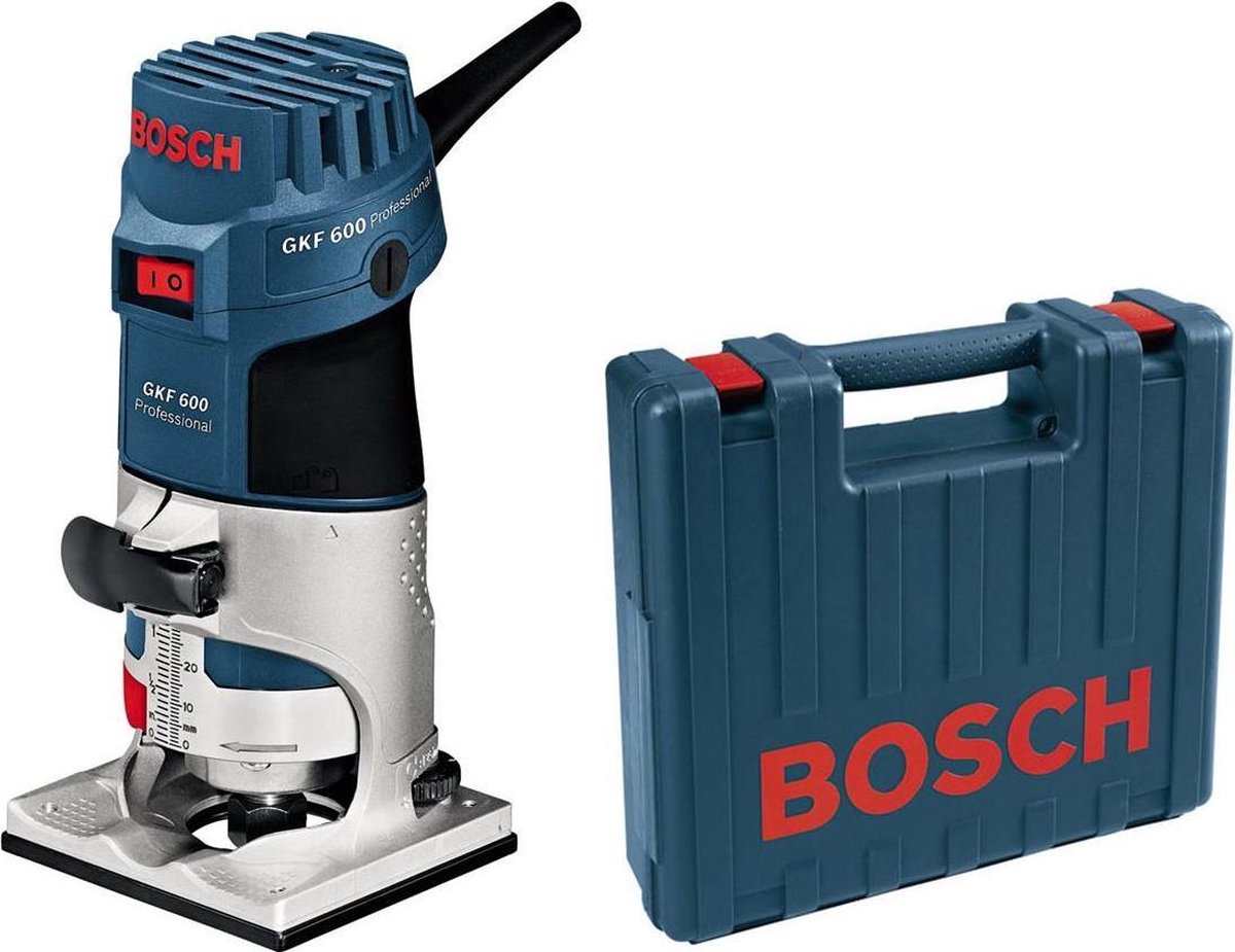 Bosch professional - kantenfreesmachine gkf 600 (geleidingshulp, parallelgeleider, spantang met wartelmoer 6 mm, spantang met wartelmoer 8 mm, steeksleutel 17 mm)