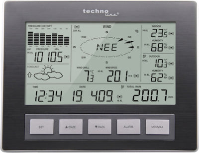 Estación meteorológica Technoline - ws 2816 - 222x173x42mm - aluminio negro - transferencia de datos a PC - con 3 sensores exteriores 100m - tl-ws2816