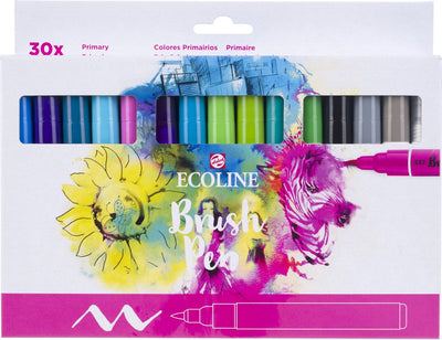 Bruynzeel Ecoline Brush Pen Set Primary, 30 colors