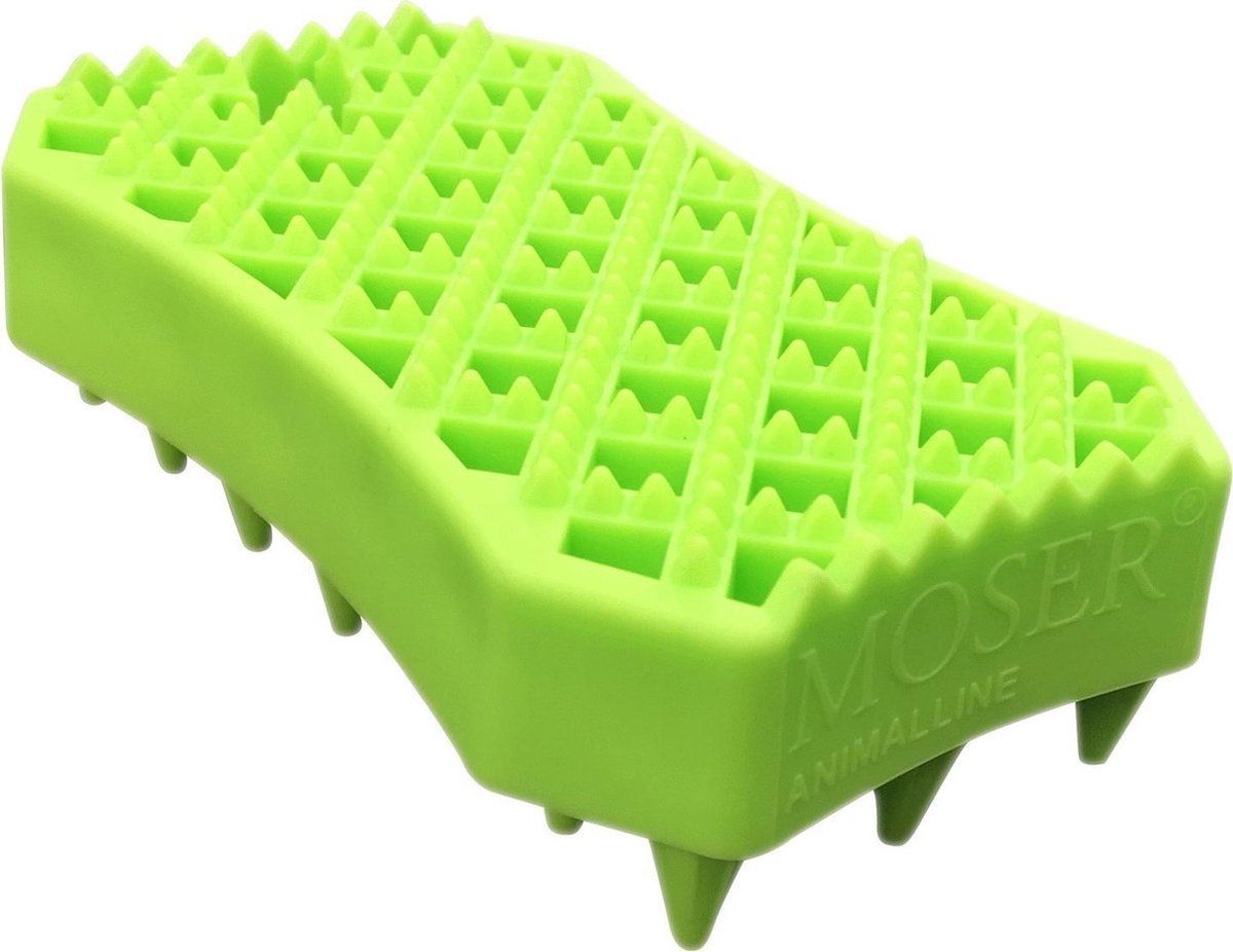 Moser sheddy cepillo de goma universal - cuidado del pelaje del perro - 70x35x115 mm verde gris