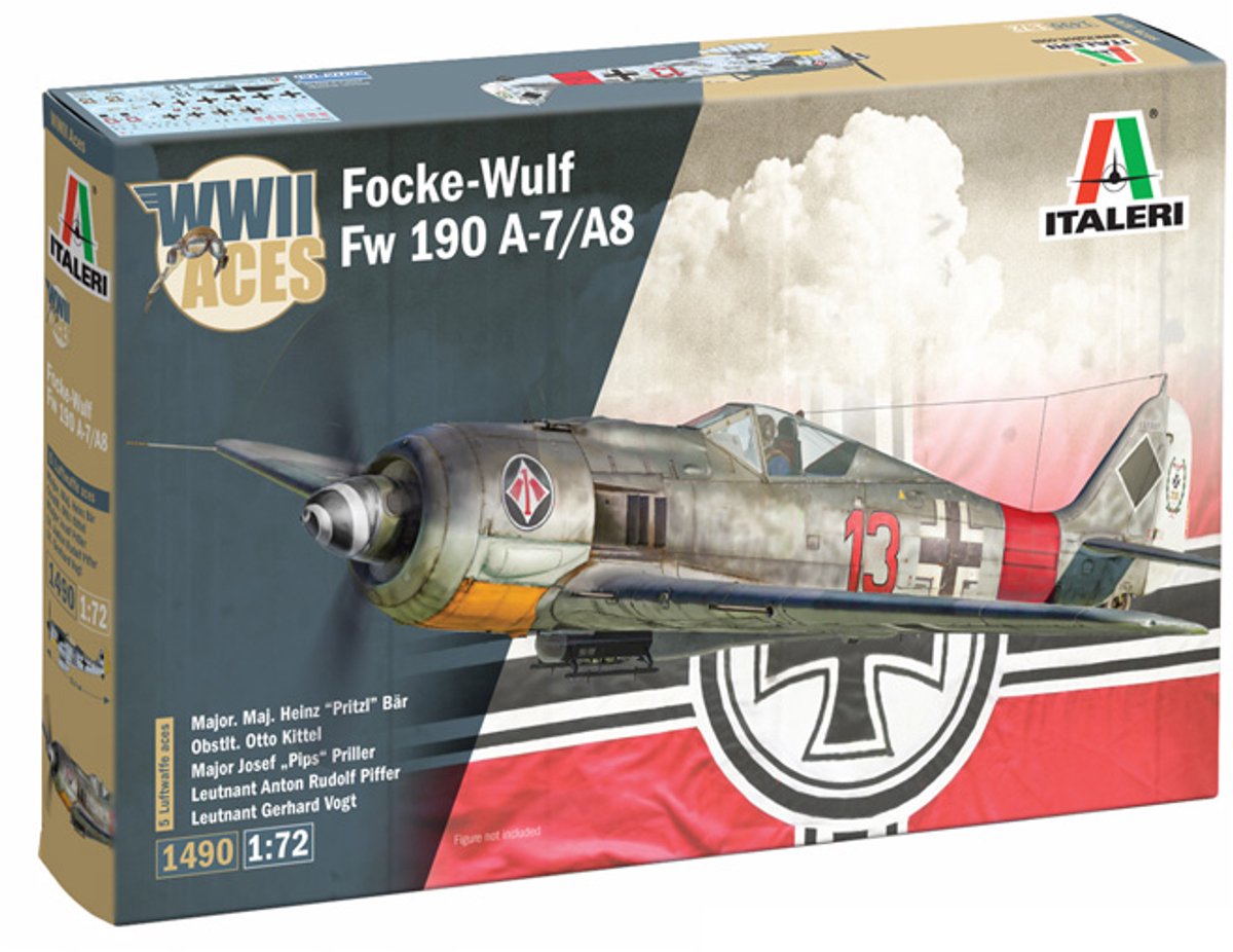 Italeri model kit aereo - 1490 focke-wulf fw 190 a-7 a8 s wwii - super decal - Aereo a elica tedesco in plastica - 1:72 - modellismo